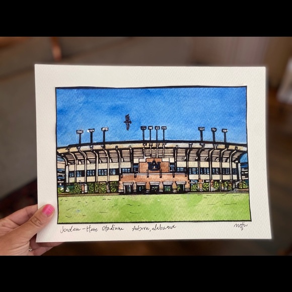 Auburn football painting print of Jordan-hare stadium print  8.5x11in - Picture 3 of 3